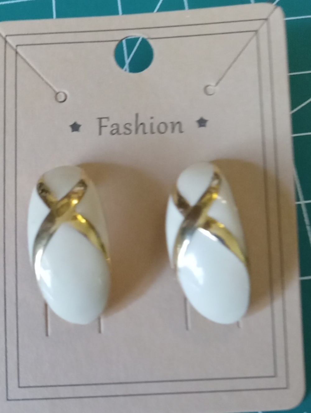 Cream and Gold Oval Post Backed Earrings